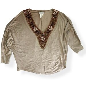 Victoria’s Secret “Ludi” Women’s Boho Shirt Brown Beaded Batman Sleeves Size Med